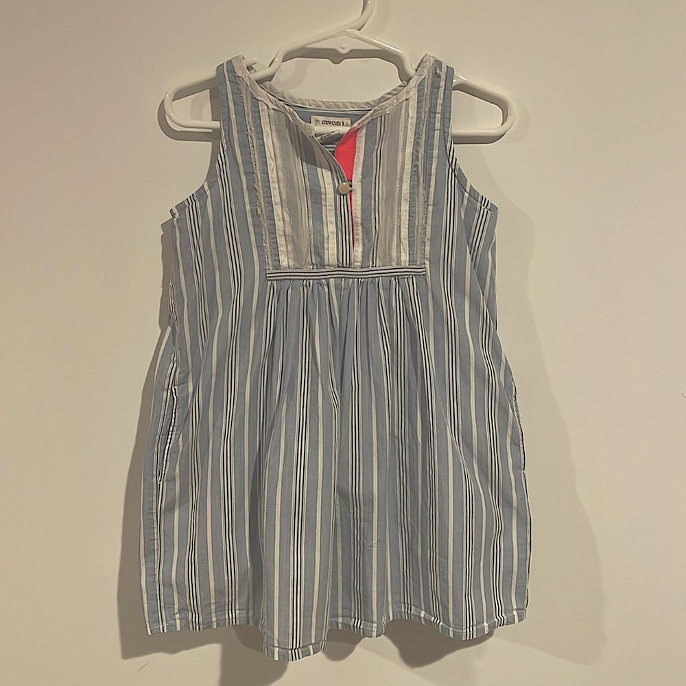 Crewcuts cotton striped a-line tunic dress girls size 3 JCrew neon blue white 3T